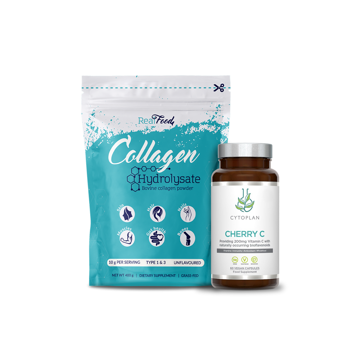 Пакет „Хидролизиран колаген RealFood + Cytoplan Cherry C – витамин С от ацерола“